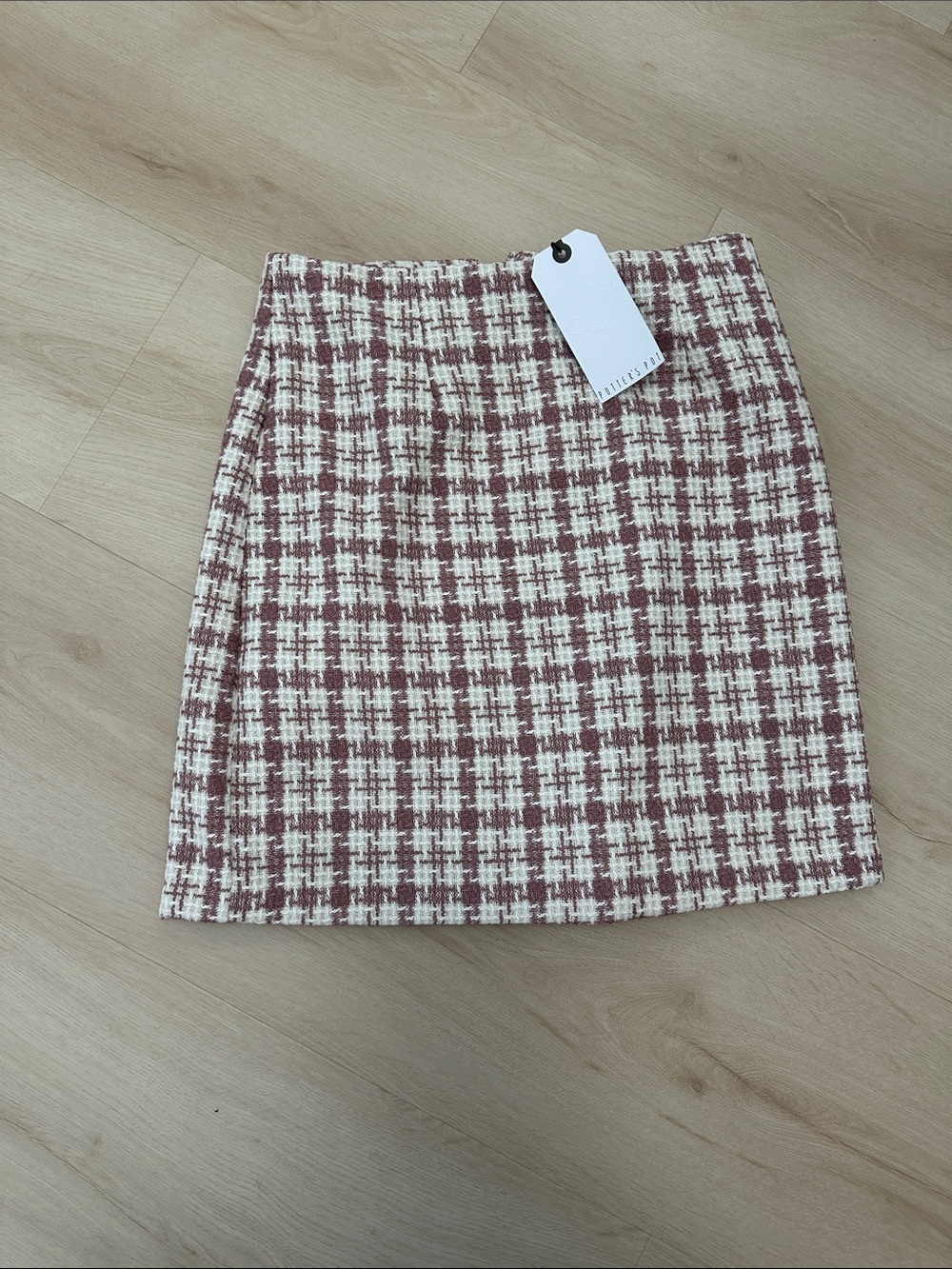 Women's Tweed Check Mini Skirt - Cream & Mauve